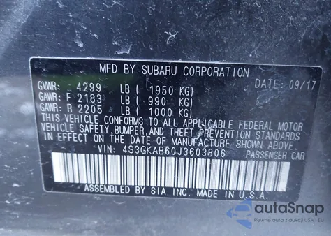 2018 Subaru Impreza 2.0I Premium z USA, uszkodzony, nr VIN 4S3GKAB60J3603806